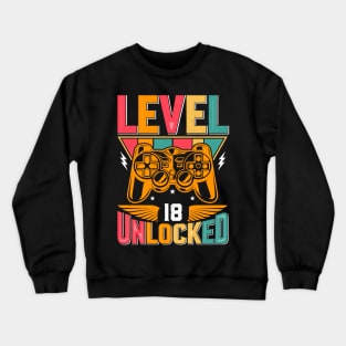 Level 18 Unlocked Awesome Since 2005 Funny Gamer Birthday Crewneck Sweatshirt